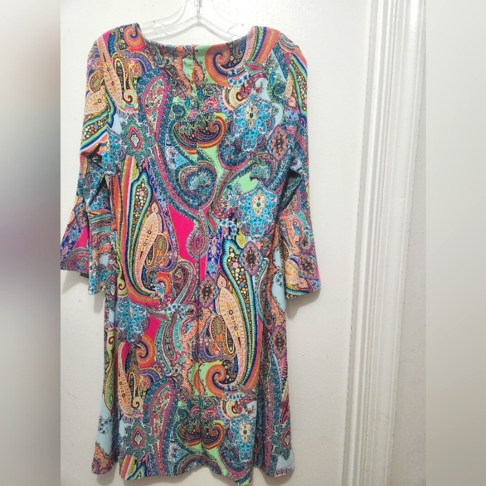 Tommy Hilfiger Women’s Dress Size 8 Multicolor Paisley Print 3/4 Sleeve Shift